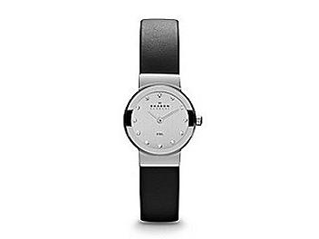 Skagen 358XSSLBC Black Leather & Steel Watch
